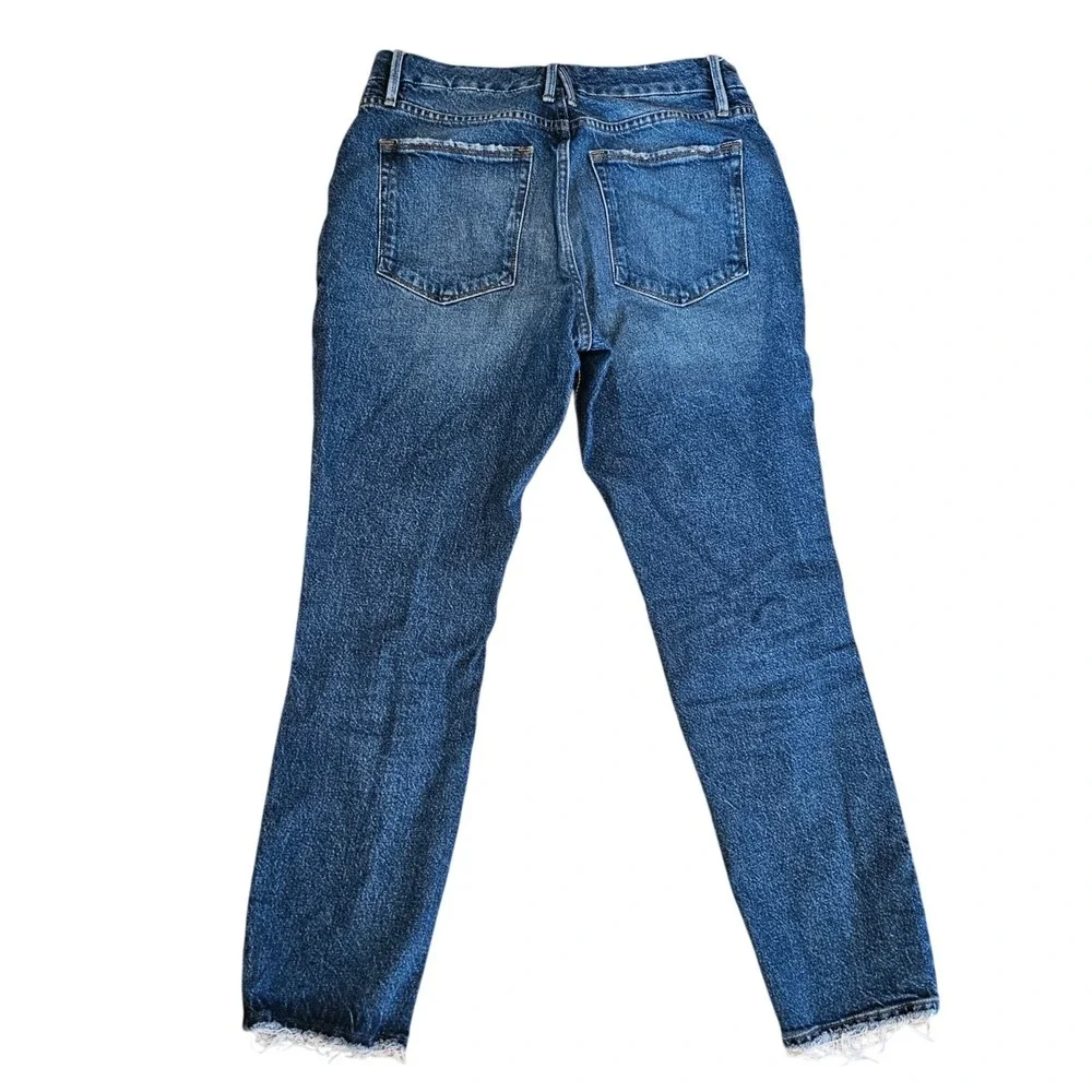Good American Good Classic Blue Straight Leg Raw‎ Hem Jeans Size 6/28 GCPB235T